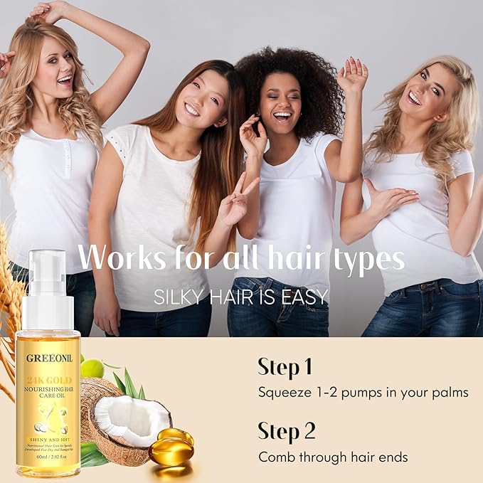 GREEONIL Argan, Coconut, and Olive Oil Nourishing Hair Treatment with Vitamin E for Frizz Control, Add Shine,Nourishing Hair Oil for Split Ends Hair Treatment, 4 Pack