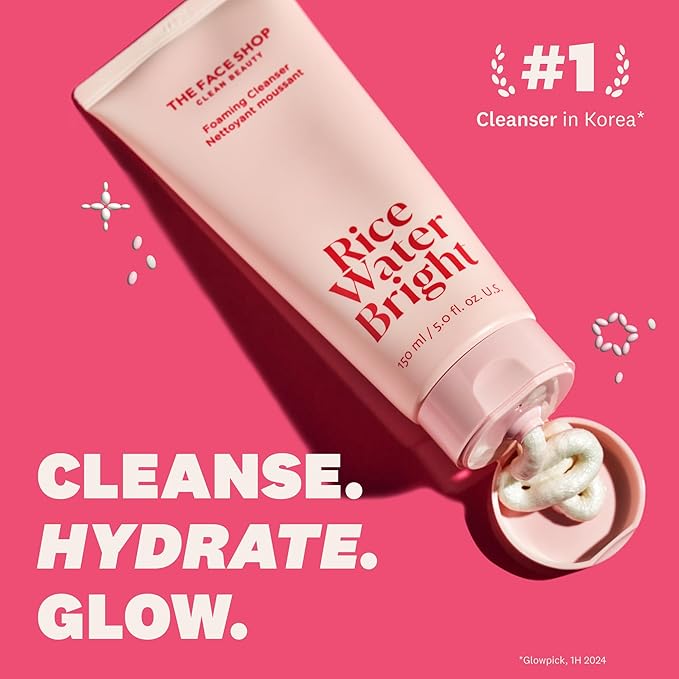 The Face Shop Rice Water Bright Foaming Cleanser, Hydrating Korean Face Wash with Ceramides, Deep Pore Cleansing, All Skin Types, Gentle Skincare, Vegan, 10.1 fl. oz. (Pack of 2)