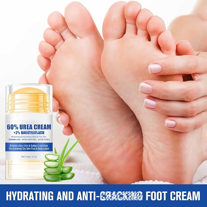 3PCS 60% Urea Hydrating and Anti-Cracking Foot Cream, Maximum Strength Urea Cream for Feet, Foot Lotion Stick for Heels, Dry Hands & Rough Knees, Smoothing Skin Women and Men