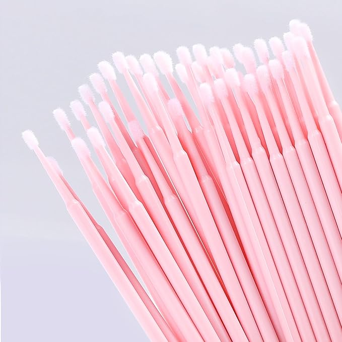 300pcs Disposable Micro Applicators brushes,JASSINS Eyelash Extensions Microfiber Wands Applicator Brush,False Eyelashes Brush Clean Mascara swabs(2.0 mm With Container) (PINK)