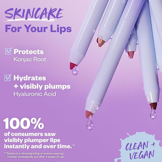 Kosas Hotliner Retractable Lip Liner Pencil with Built-In Brush & Sharpener - Easy Contouring, Hydrating, Long-Lasting - Pigmented Creamy Texture for Plumping Lips - Hyaluronic Acid & Konjac - Extra