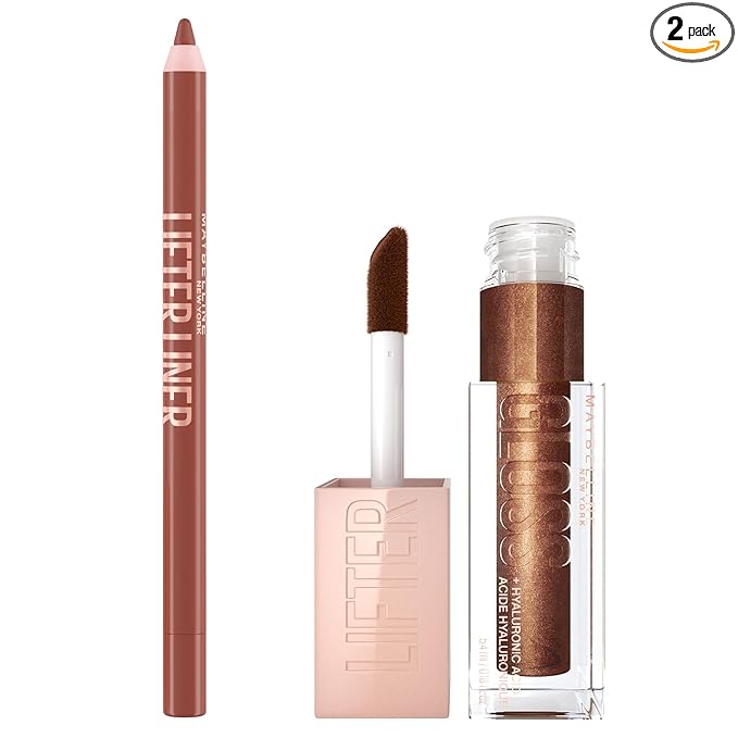 Maybelline Lifter Gloss and Lifter Liner Bundle, Lip Gloss and Lip Liner in Shades Crystal and Player, Pack of 2