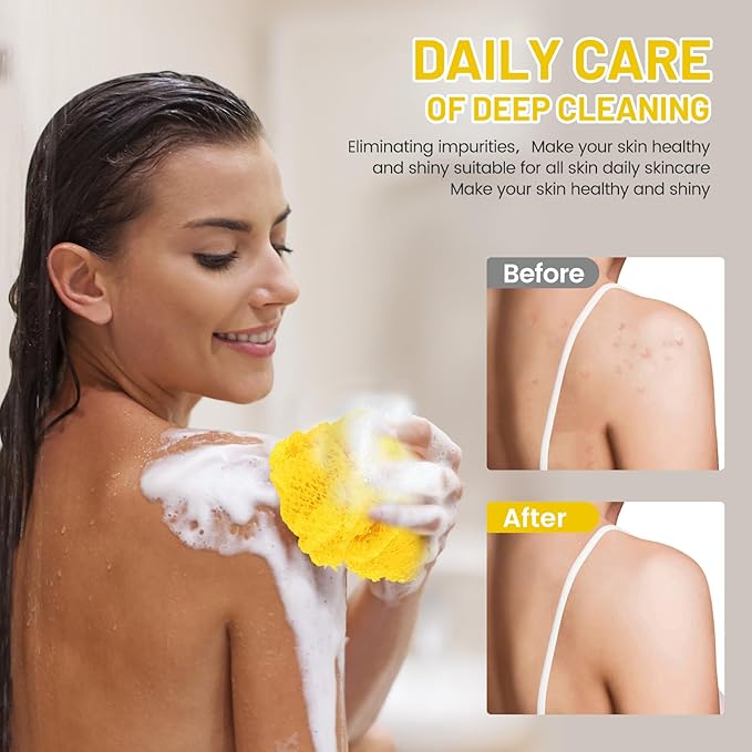 ZOCY African Net Sponge, Authentic Exfoliating Body Scrubber for Bath and Shower, Multiple Textures with Gentle Deep Exfoliating and Rich Lather for All Skins (Yellow)