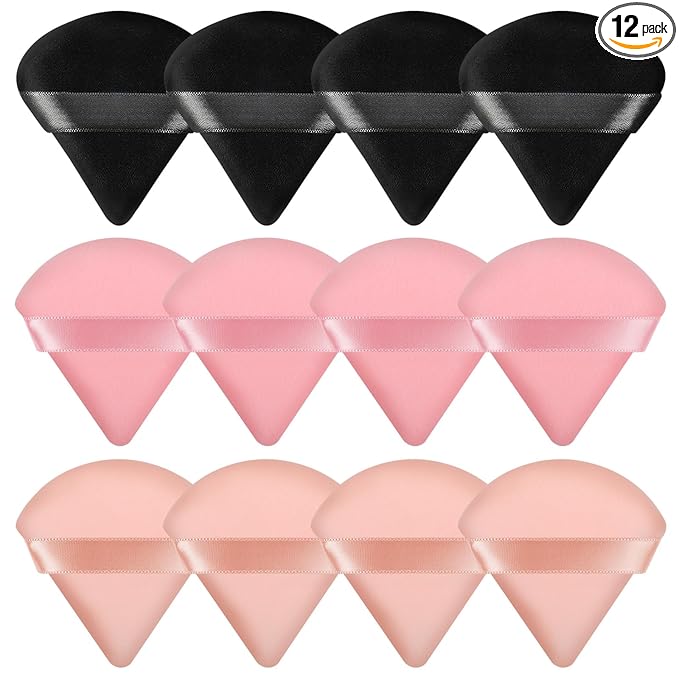 Pimoys 12 Pcs Triangle Powder Puff Makeup Puff, Dry Use for Foundation on Cheeks Forehead Eyes and T-Zone, Reusable for Home Travel and Pro Use