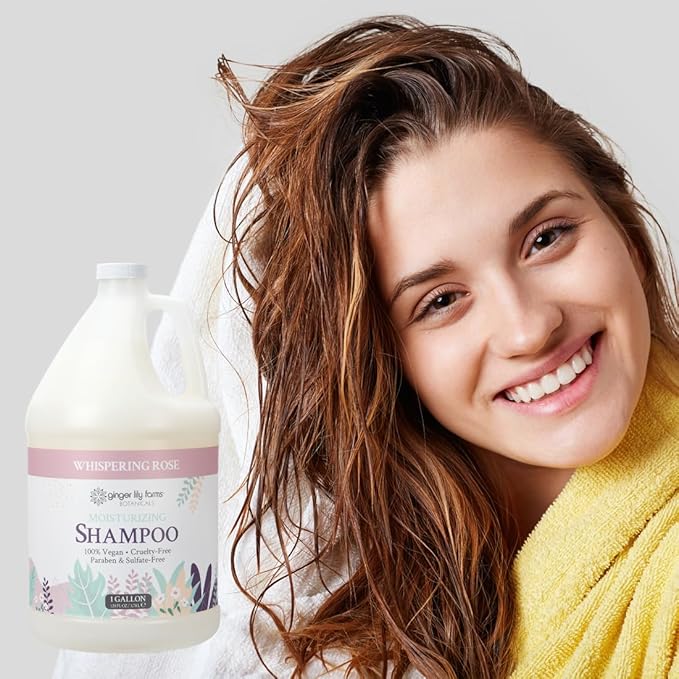 Ginger Lily Farms Botanicals Moisturizing Shampoo for All Hair Types, 100% Vegan & Cruelty-Free, Whispering Rose Scent, 1 Gallon (Pack of 4)