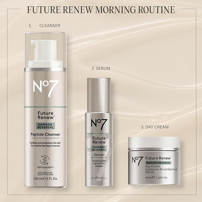 No7 Future Renew Damage Reversal Peptide Gentle Face Cleanser - Anti-Aging Face Wash to Help Visibly Remove Impurities for Smoother, Nourished Skin - Fragrance-Free Formula (5 Fl Oz)