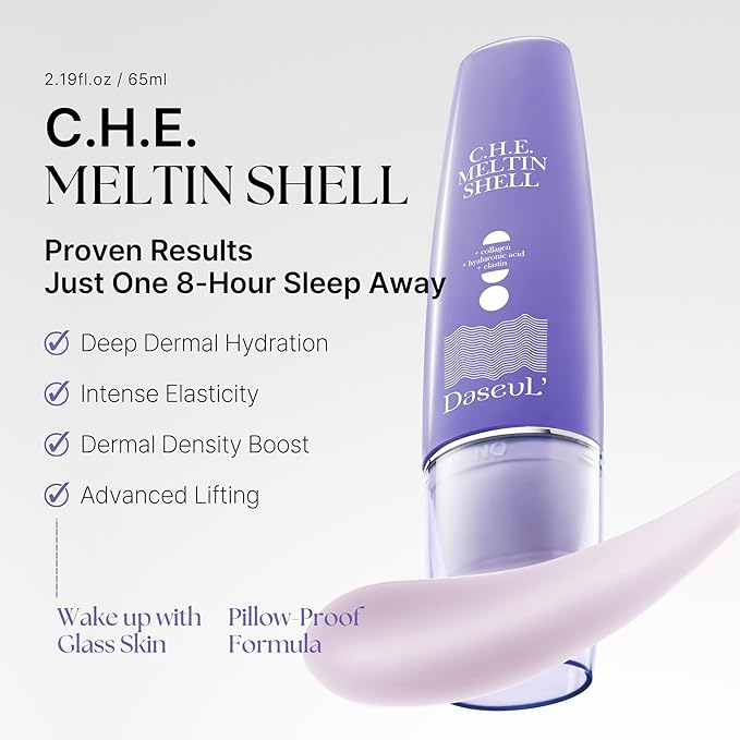 C.H.E. Meltin Shell™ 2.19 fl.oz | Gel-Shell Overnight Mask with Built-in Brush – Low Molecular Collagen, Elastin & Hyaluronic Acid for Face Lifting, Firming & Deep Hydration, Korean Facial Mask