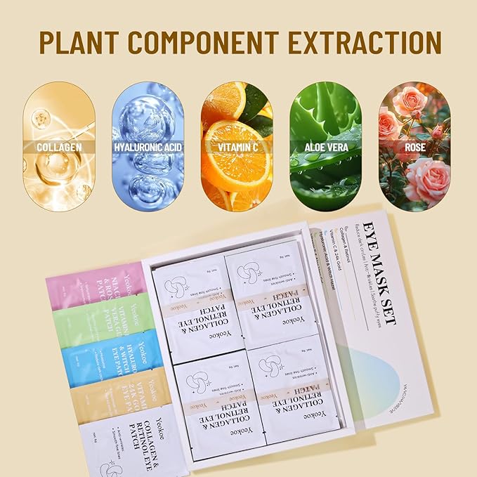 Yeokoe Under Eye Patches for Dark Circles,Eye Mask for Puffy Eyes With Collagen,Retinol,Vitmin C,Hyaluronic Acid and Niacinamide Face Masks Skincare Spa Gifts for Woman 20Pairs