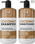 Coconut Shampoo and Conditioner Set - Sulfate Free, Deep Moisturizing, Hydrating, Anti Frizz Formula for Women and Men - Professional Salon Grade - Dry, Damaged Hair Care Products 16 Fl Oz (Set of 2)
