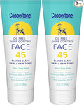 Coppertone Oil Free + Shine Control Sunscreen Face Lotion SPF 45,Lightweight Sunscreen for All Skin Tones,Won't Clog Pores,Fragrance Free,2.5 Fl Oz Tube,(Pack of 2)