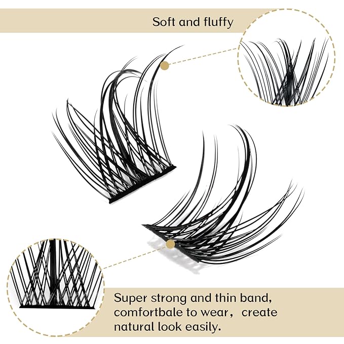 QUEWEL Lash Clusters 72 Pcs Wide Stem Individual Lashes C/D Curl 8-16mm Length DIY Lash Extension Soft False Eyelashes Wispy Cluster Lashes Easy to Create Natural Look At Home(Sparkle-C-MIX8-16mm)