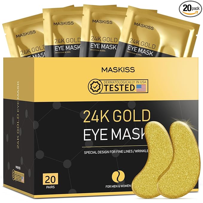 Maskiss 24k Gold Under Eye Patches (20 Pairs), eye mask, Collagen Skin Care Products, Eye Patches for Puffy Eyes, eye masks for dark circles and puffiness