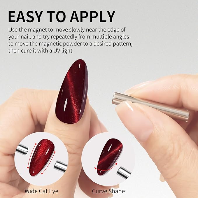 MAYCHAO 15ML Cat Eye Gel Nail Polish 1Pc Burgundy Gel Polish Soak off Holographic Magnetic Nail Polish for Nail Art Manicure Salon DIY at Home, 0.5 OZ