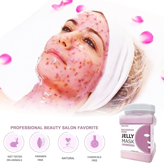 YMEYFAN Jelly Mask for Facial Professional - Bulgarian Rose Smooth Face Mask Skin Care, Hydrated Nourished Jelly Mask Powder, Gel Peel Off Mask for DIY Spa Salon, 17.6Fl Oz