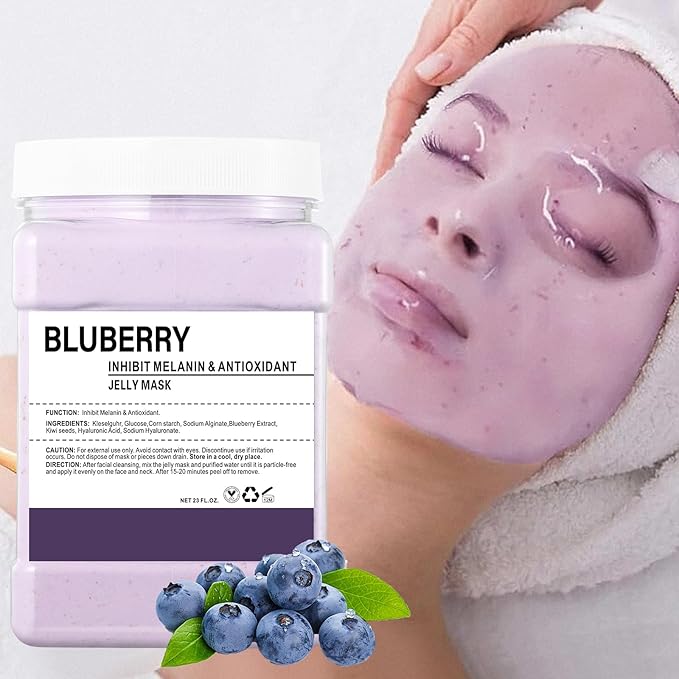 Hydro Jelly Masks for Women Home Spa,Hydrating & Moisturizing Peel-Off Rubber Gel Face Mask Skin Care,Professional Jelly Mask for All Skin Types 23 Fl Oz（Bluberry）