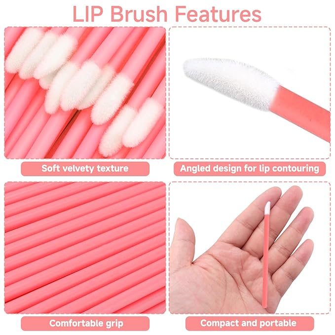 G2PLUS 200PCS Lip Gloss Applicators, Disposable Lip Brushes, Lipstick Gloss Wands Applicator Perfect Makeup Tool Kits (Pink)