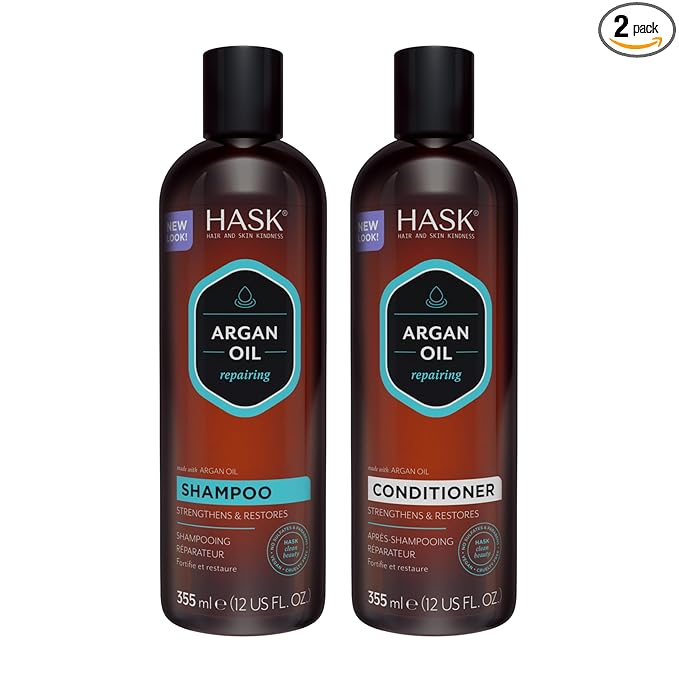 HASK Argan Oil Repairing Shampoo + Conditioner Set | Color Safe, Sulfate-Free, Paraben-Free, Gluten-Free, Cruelty-Free, For All Hair Types | 12oz each