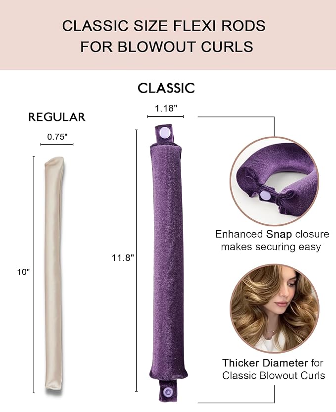Classic Heatless Curls Overnight Rods - Upgraded Directional Grip Velvet Heatless Hair Curler to Sleep in No Heat Heatless Curling Flexi Rods Foam Hair Rollers for Blowout Look Long & Medium Hair