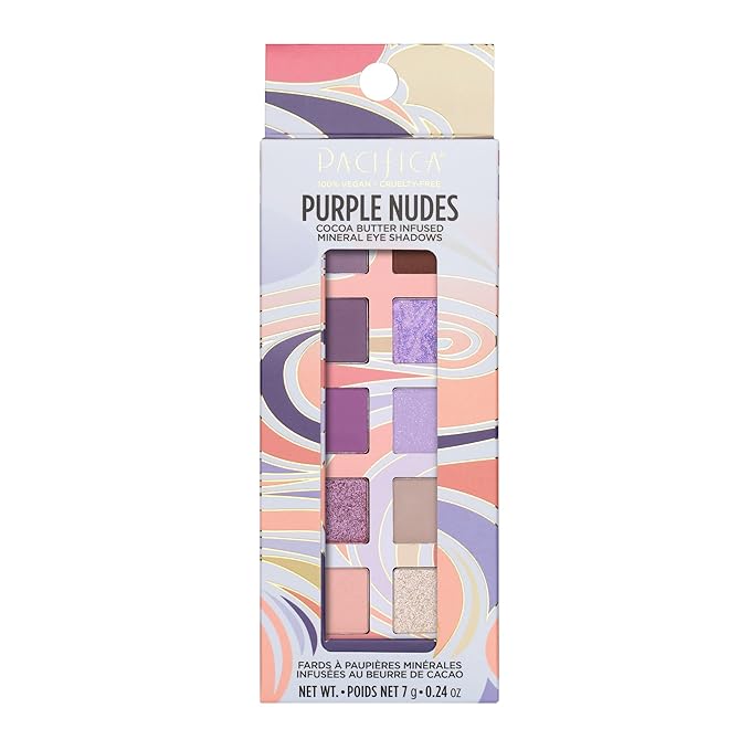 Pacifica Eyeshadow Palette – Purple Nudes Mineral Eyeshadow, Wearable Purple Tones with Matte, Shimmer & Metallic, Cocoa Butter Infused, Talc-Free, Vegan & Cruelty-Free, 0.24 oz (10 Shades)