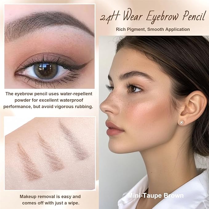 Eyebrow Pencil, Retractable Definer with Dual Brush, Ultra-Fine Tip for Precise Brow Makeup, Waterproof Gel Formula, Natural Hair-Like Strokes, Enhance Beauty (Tea Gray, Mini)