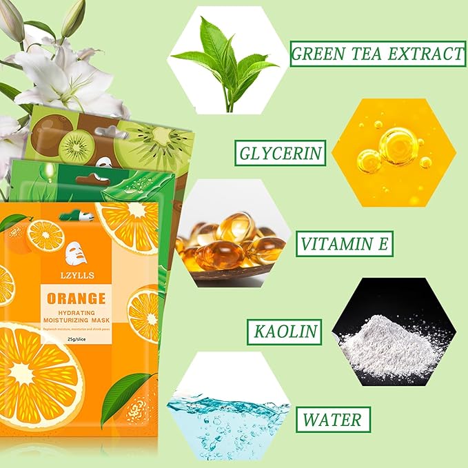 10 Pack Sheet Face Mask Set,Moisturizing Long Lasting Facial Sheet Masks Combo,Hydrating Face Masks for All Skin Types