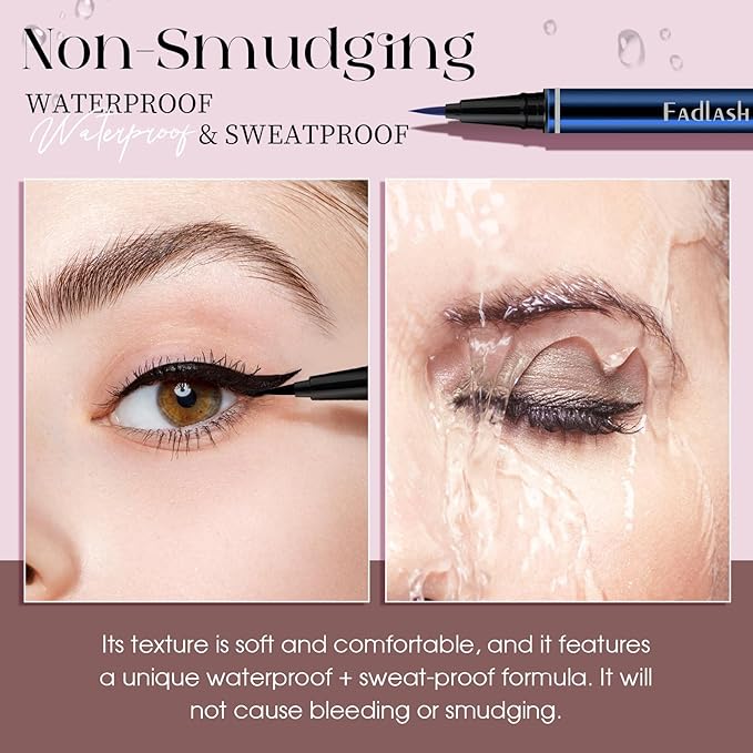 FADLASH Waterproof Eyeliner Liquid, Blue Ink Matte Eye Liner,Smooth & Dry Quickly Eye Pen Smudge-Proof, Long-Lasting Natural Look, Not Prone, Highly Pigmented, Vegan (0.6 ml)