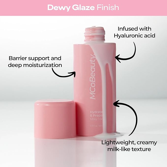 MCoBeauty Hydrate & Prepare Milky Toner - Ceramide Hyaluronic Acid Toner Essence for Plump Dewy Glazed Skin - Calming Hydrating Face Milk - Makeup Prep for Dry Sensitive Skin - Vegan & Cruelty Free