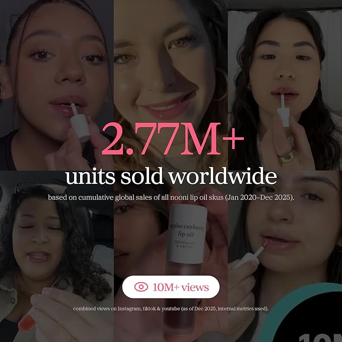 NOONI Korean Lip Oil - Applecherry | Long-Lasting, Moisturizing, Plumping, Revitalizing for Dry Lips, Waterproof, No Peel Off, Hydrating Lip Stain, Stocking Stuffers, Trendy Stuff, 0.12 FL Oz