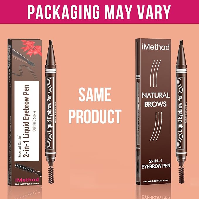 iMethod Microblading Eyebrow Pen - Eyebrow Pencil 2-in-1 Dual-Ended Eye Brow Pencils for Women with 3-Fork-Tip and Spoolie Brush Create Natural Hair-Like Defined Brows, Last All-Day, Dark Brown