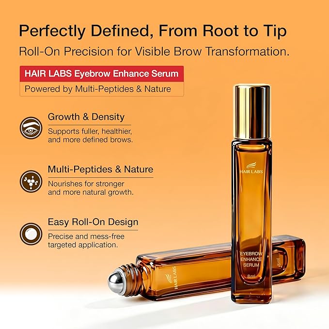 Eyebrow Enhance Serum with 5 Peptides & Resurrection Plant, Supports Fuller, Healthier-Looking Brows, Roll-On for Brows & Hairline, 8ml for Men & Women
