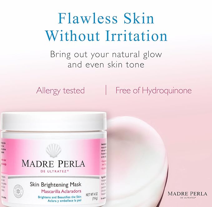 Madre Perla Skin Brightening Mask - Moisturizing Mask for Face and Skin - Allergy Tested and Non Irritating - 4 OZ (2 Jars)