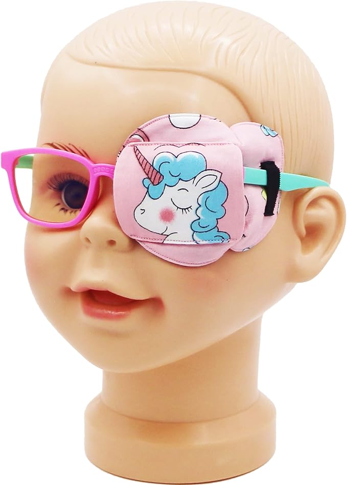 Astropic 3D Cotton & Silk Eye Patch for Kids | Girls Eye Patch for Glasses | Medical Eyepatch for Children with Lazy Eye (Blue Unicorn, Left Eye)