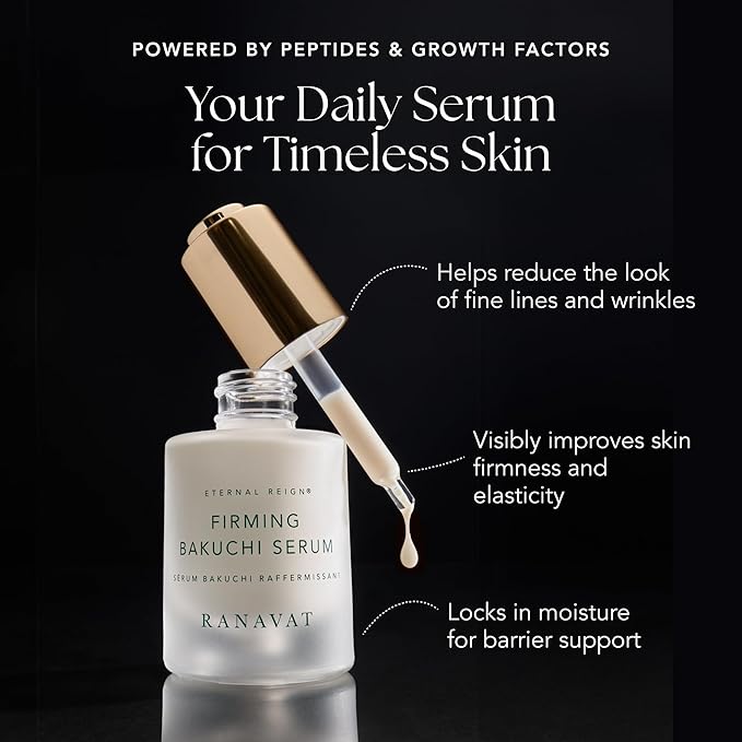 RANAVAT Firming Bakuchi Serum - Bakuchiol Serum with 8 Peptides & Vegan Growth Factors - Retinol Alternative - Ceramides - Face Serum for Visible Firming, Smoothing + Barrier Repair Support (1 Fl Oz)