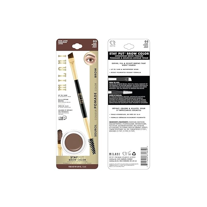 Milani Stay Put Brow Color - Dark Brown (0.09 Ounce) Vegan, Cruelty-Free Eyebrow Color that Fills and Shapes Brows