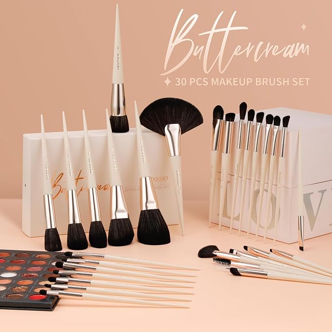 DUcare 30Pcs Professional Grade Labeled Makeup Brushes Set, Large Foundation Powder Contour Concealer eyeshadow Blush EyeLiner Make up Brushes,Premium Synthetic hair,Vegan Cruelty-free