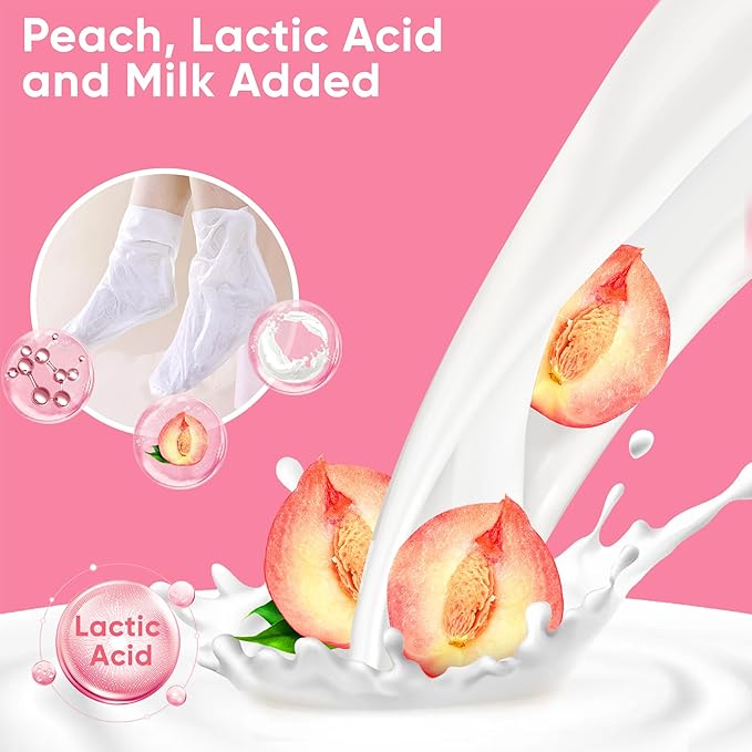 Peach Foot Peeling Mask, 3 Pairs of Skin Exfoliating Foot Masks for Dry feet, Cracked heels, Callus, Dead Skin Remover, Smooth Touch Feet, Spa Experience at Home or Travel