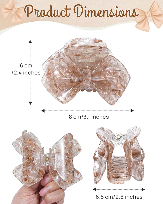 ACECHA Cute Bow Claw Clip - 3.1 Inch Sparkly Hair Claw Clips for Women, Non-slip Hairclips for Thin and Thick, Elegant Hair Accessories for Wedding Prom Party (Brown)