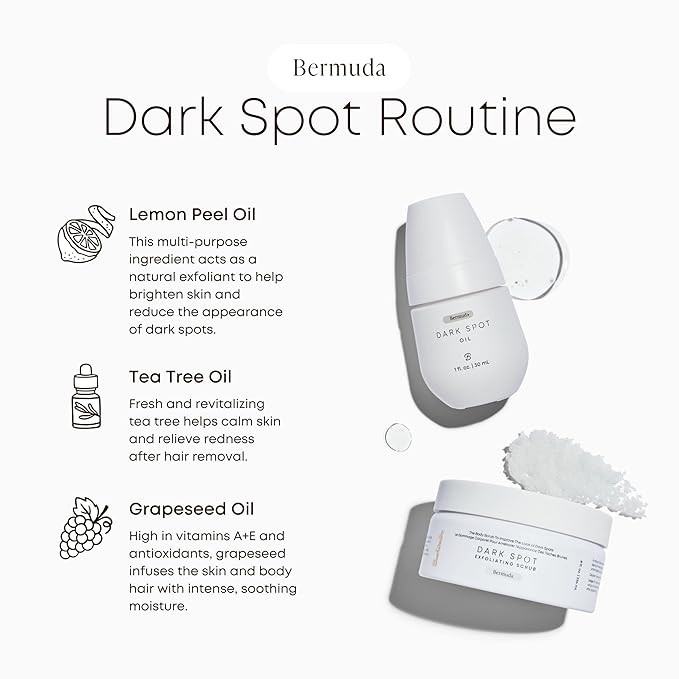 Bushbalm Dark Spots and Ingrown Hair 2 Step Routine - Rejuvenate and Nourish - Ingrown Hair Oil (30 ml) and Exfoliating Scrub (236 ml) - Bermuda