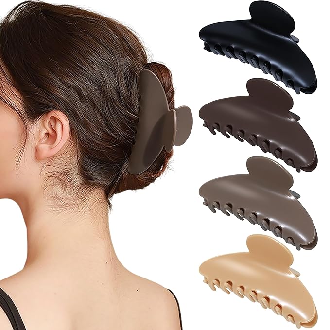 Mesovor 4 Pack Acrylic Hair Clips Claws, Nonslip 3.94" Large Hair Grip Hairclips for Thin and Thick | French Banana Barrettes Hair Strong Hold Hair Jaw Clamps (Neutral Matte)
