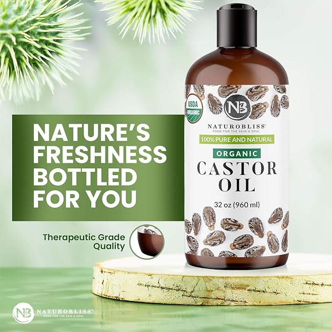NaturoBliss 100% Pure Organic Castor Oil – Expeller-Pressed & Hexane-Free – Professional/Salon Size for Hair, Skin, Lashes & Brows, with Beauty Starter Kit – 32 fl oz (Bulk Value)