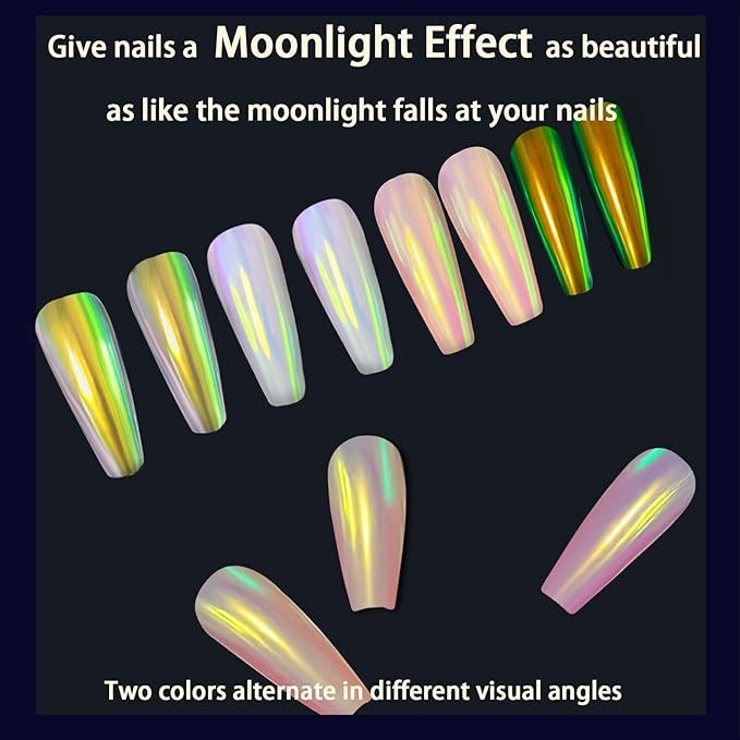 Allstarry Unicorn Chrome Nail Powder, Aurora Mermaid Iridescent White Pearl Nail Chrome Powder Pigment Glitter Fairy Dust for Nail Art, Manicure, Gel Nail Polish - Forest Light