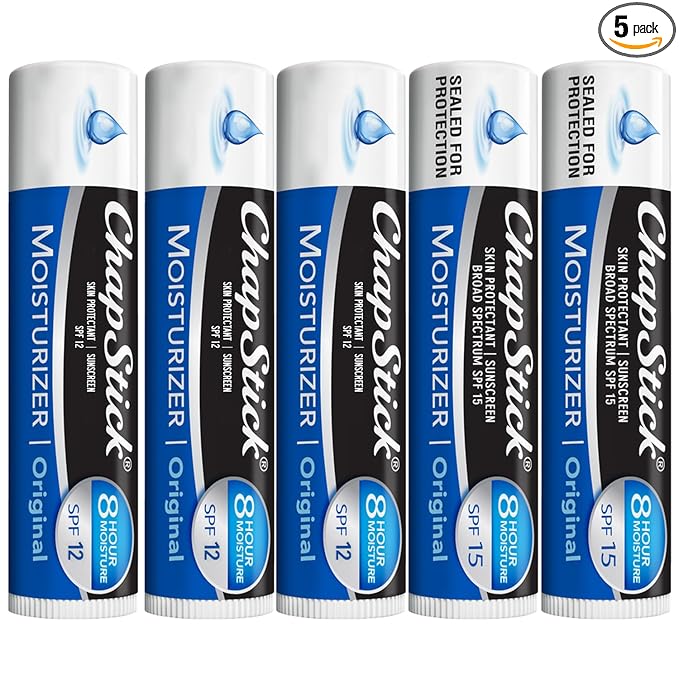 ChapStick Moisturizer 2-in-1 Lipcare 5-Pack (SPF 12 & 15) – Original Lip Balm with Broad Spectrum SPF, Aloe & Vitamin E, 0.15 Oz Ea