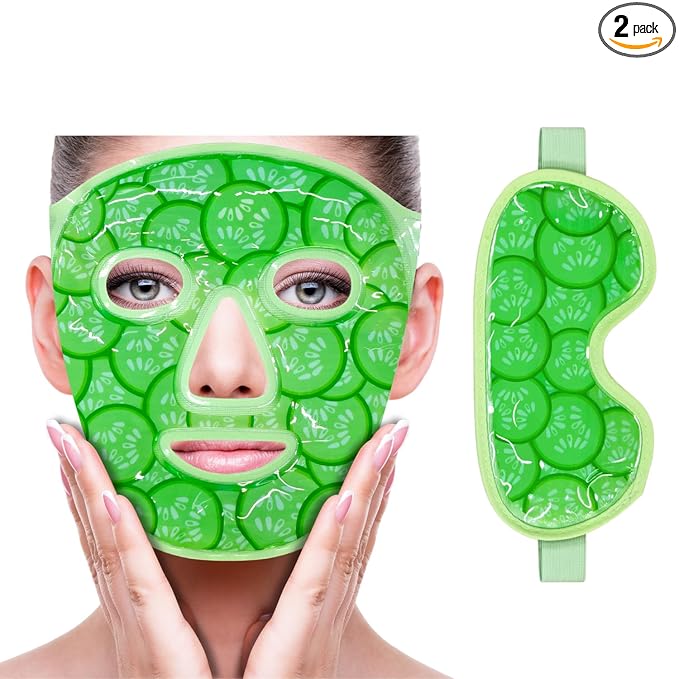 ZNÖCUETÖD Face Eye Mask Ice Pack for Reducing Puffiness, Bags Under Eyes, Puffy Dark Circles, Migraine,Hot/Cold Pack with Soft Plush Backing (Cucumber Green)