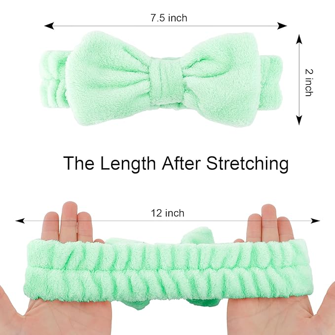 Casoty 10 Pcs Green Face Wash Headbands, Spa Gifts for Women Girls, Soft Coral Fleece Skincare Headband, Bow Hair Bands, Spa Headbands for Face Washing Shower Skin Care Yoga