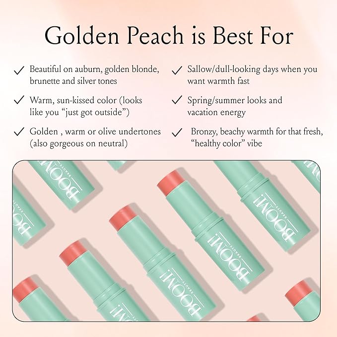 Boomstick Gloden Peach® - Warm, Coral-Peach Blush Stick and Lipstick - Multistick, Vegan, Makeup for Older Women and Mature Skin Boom Stick By Cindy Joseph