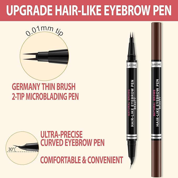 LAVONE Hair-Like Eyebrow Pen Makeup kit, Eyebrow Pencils for Women with Waterproof Microblading Eyebrow Pencil, Eyebrow Pomade, Eyeliner and Eyebrow Brush, Create Full, Natural Brows, Brown