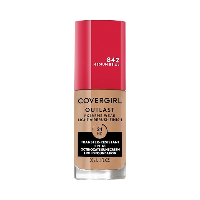Covergirl Outlast Extreme Wear 3-in-1 Full Coverage Liquid Foundation, SPF 18 Sunscreen, Medium Beige, 1 Fl. Oz.