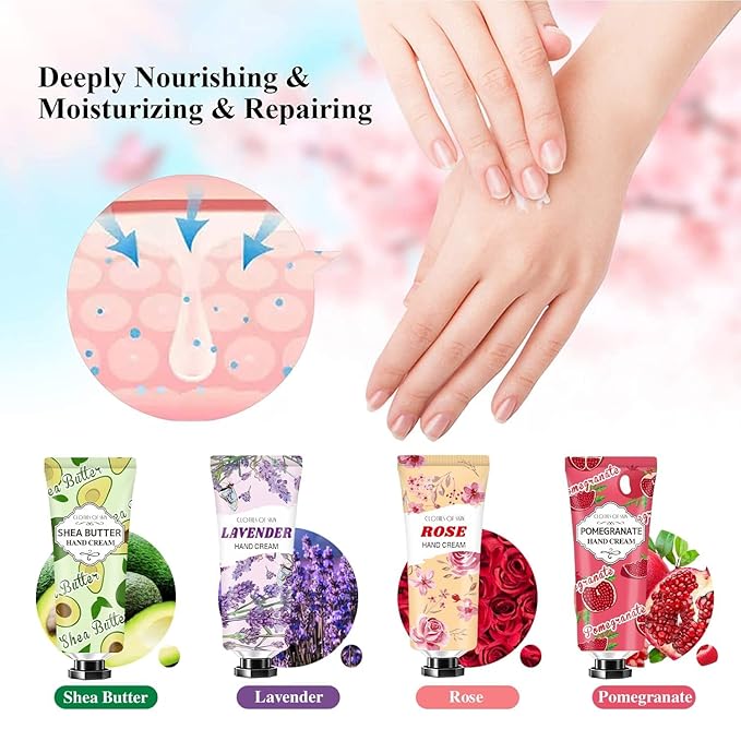 CRISTALBOX 8 PACK Hand Cream Christmas Gifts for Women,Travel Size in Bulk Lotions for Dry Hands,Mini Hand Lotion for Mothers Day Gifts,Easter Gift for Teens,Appreciation Gift,Baby Shower Party Gift