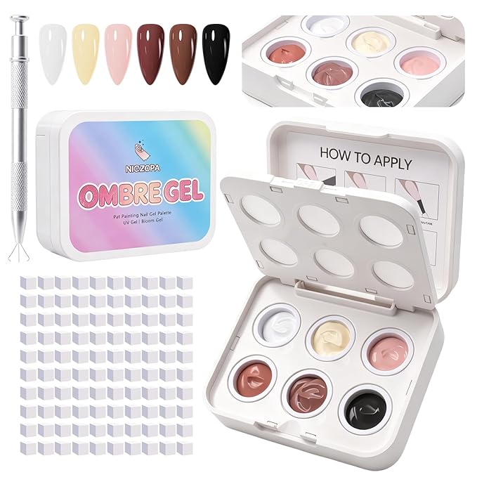 Cushion Patting Gel Polish Pallete Kit - 6 Colors Sponge Ombre Gradient Gel Pat Paint for Nails - Painting Nail Art Palette Manicure Tools for Blush Aura French Sculpting Nails Salon Home