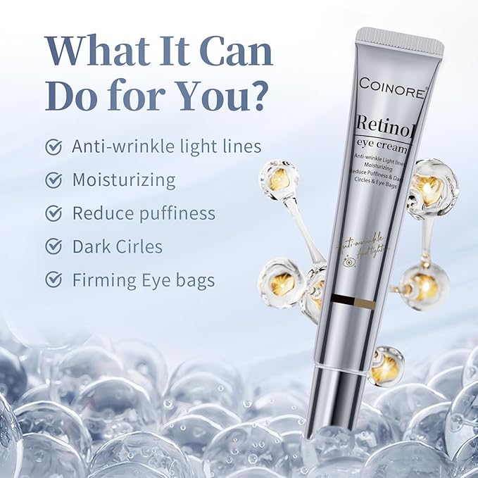 Retinol Under Eye Cream - Anti Aging Eye Cream for Dark Circles, Puffiness, Wrinkles, Reduces Eye Bags, Fine Lines & Crow’s Feet for Women & Men, 0.7 Fl Oz
